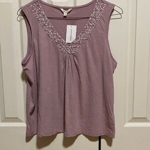 Lucky Brand Mauve Tank Top with Embroidered Neckline womens size large. NWT